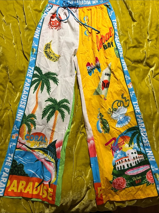 Sunday Up Pants - SUNDAYUP Bright Colorful Floral Print Silky Pleated Palazzo Pants